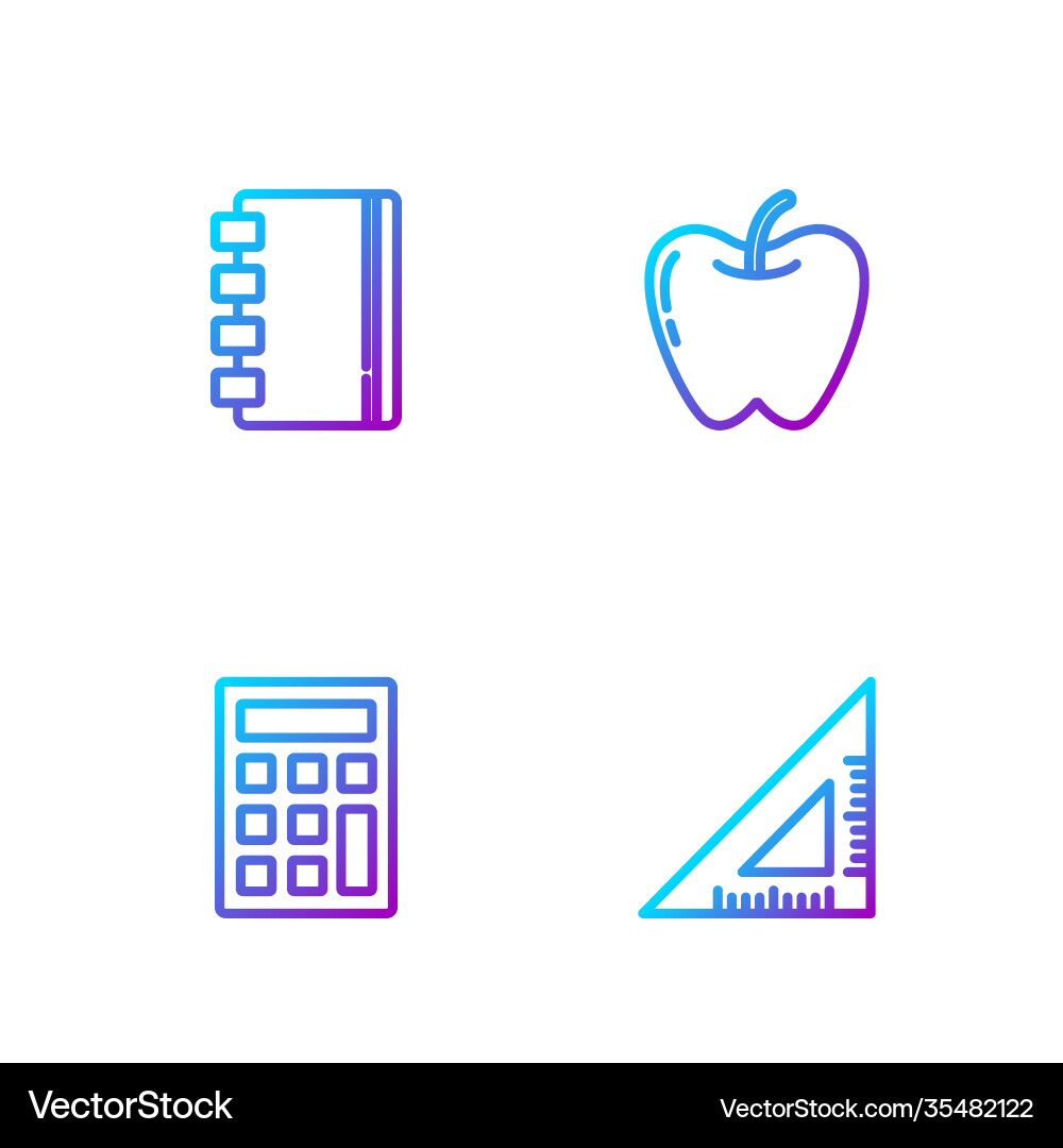 Set line triangular ruler calculator spiral Set line triangular ruler calculator spiral vector image
