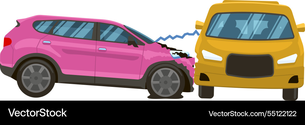 Two cars involved in a traffic accident pink Two cars involved in a traffic accident pink vector image