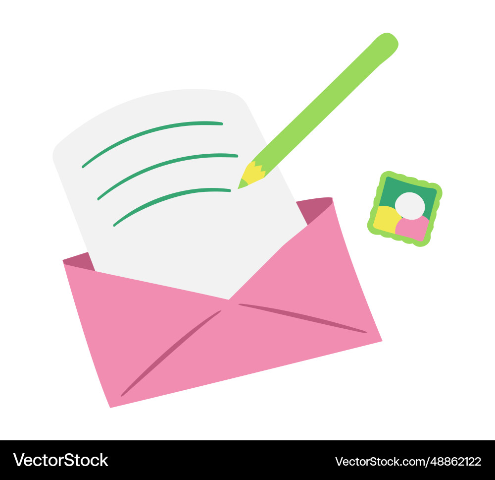 Write letter and send it in envelope postage Write letter and send it in envelope postage vector image