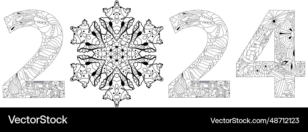 2024 number design with snowflake for coloring Vector Image