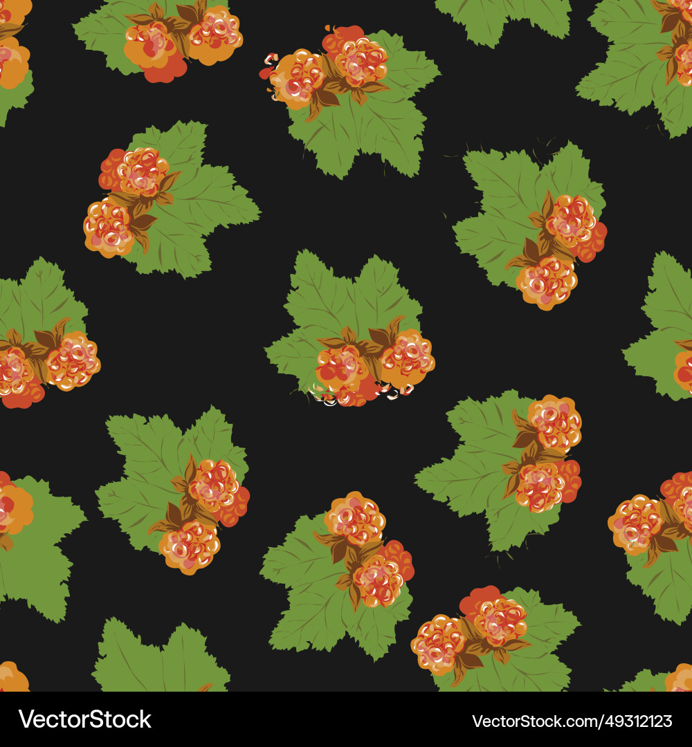 Cloudberry seamless pattern on a dark Cloudberry seamless pattern on a dark vector image