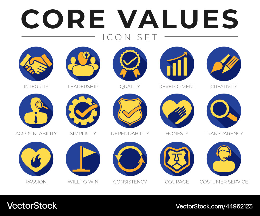 Company core values round web icon set integrity Vector Image
