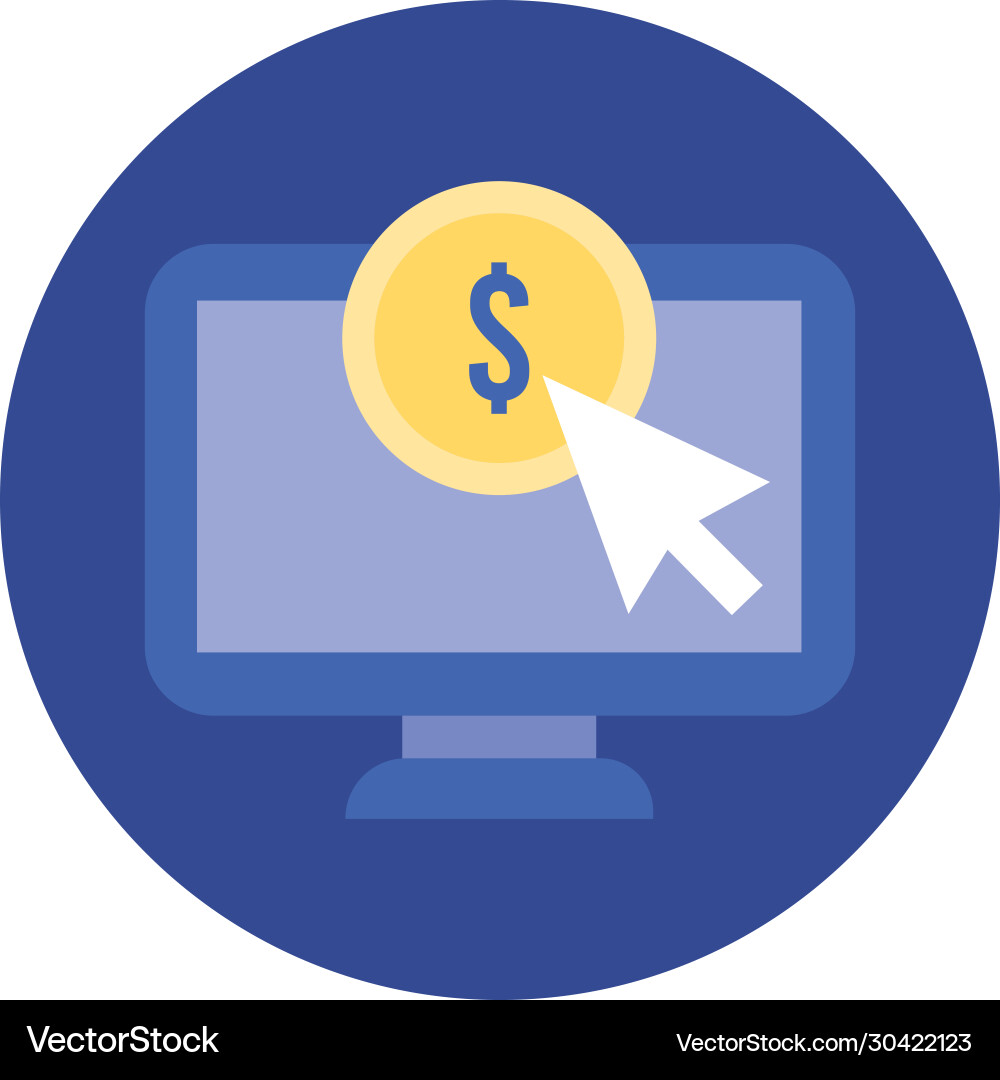 Computer desktop with coin and arrow block Computer desktop with coin and arrow block vector image