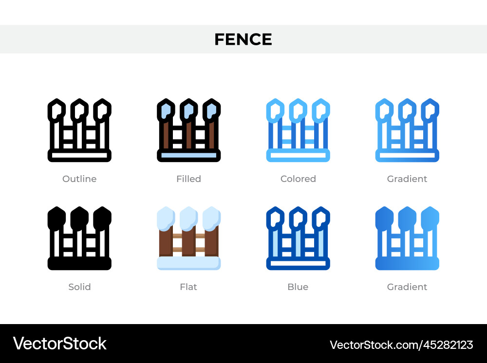 Fence icons in different style set Fence icons in different style set vector image