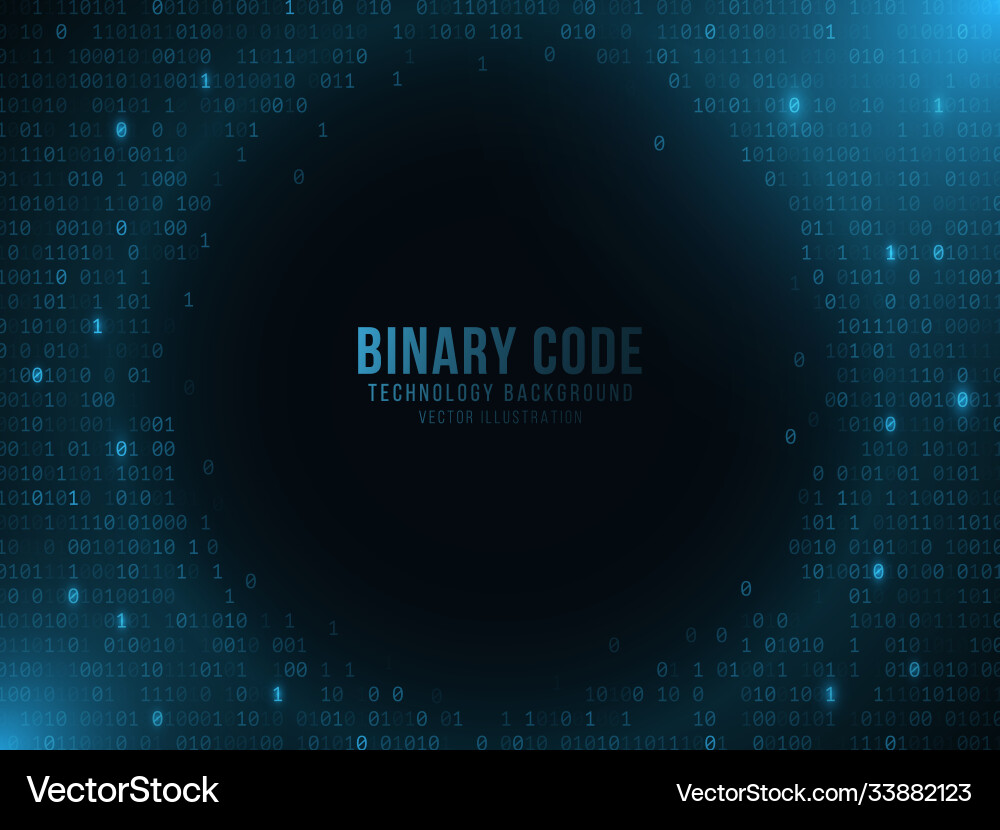 Glowing binary code on a dark blue background hi vector image
