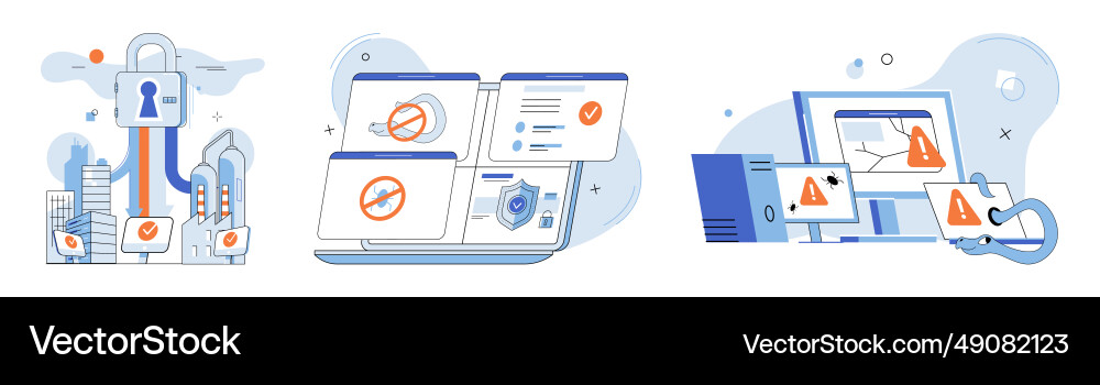 Malware spyware virus alerts notify users Malware spyware virus alerts notify users Vector Image