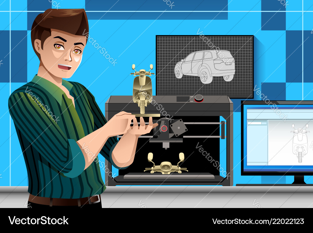 Man using a 3d printer Man using a 3d printer vector image