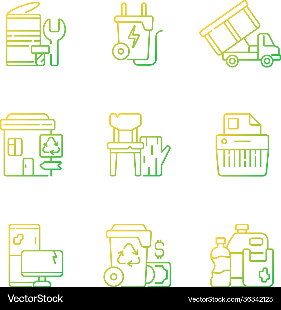 Müllsammlung Gradienten lineare Icons Set Vektorbild