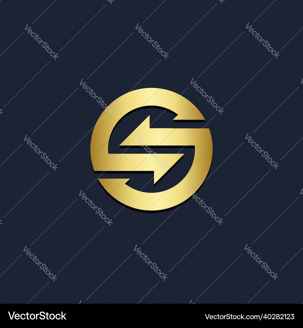 Round circle shape arrow s initial gold logo Vector Image