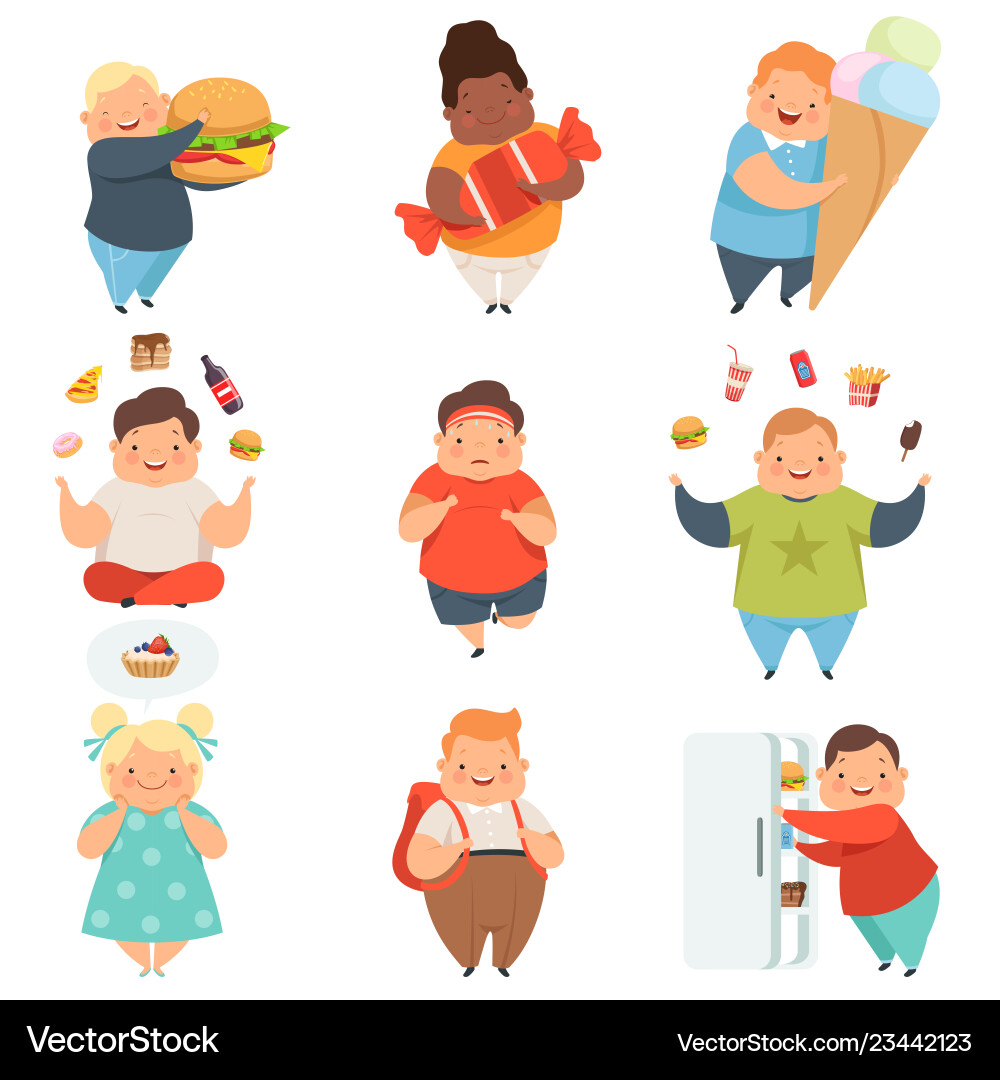 Süße Chubby Kids mit Essen vektorbild