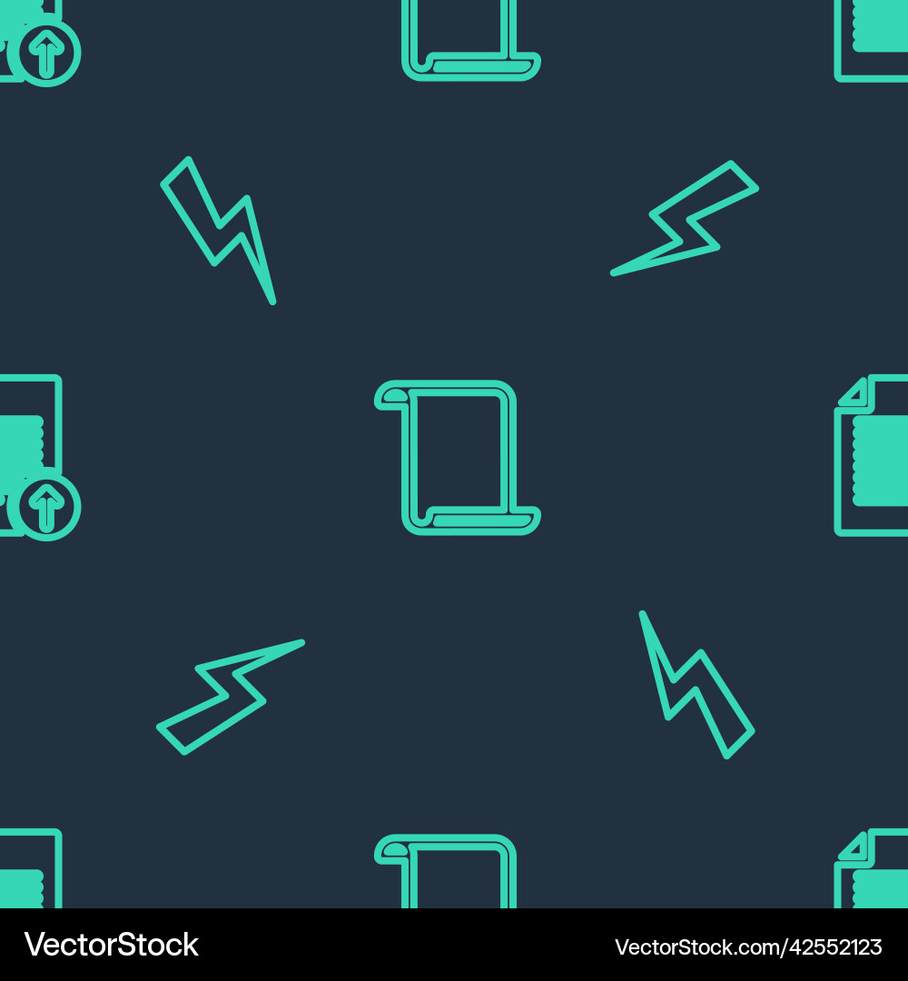 Set line paper scroll lightning bolt and upload Set line paper scroll lightning bolt and upload Vector Image
