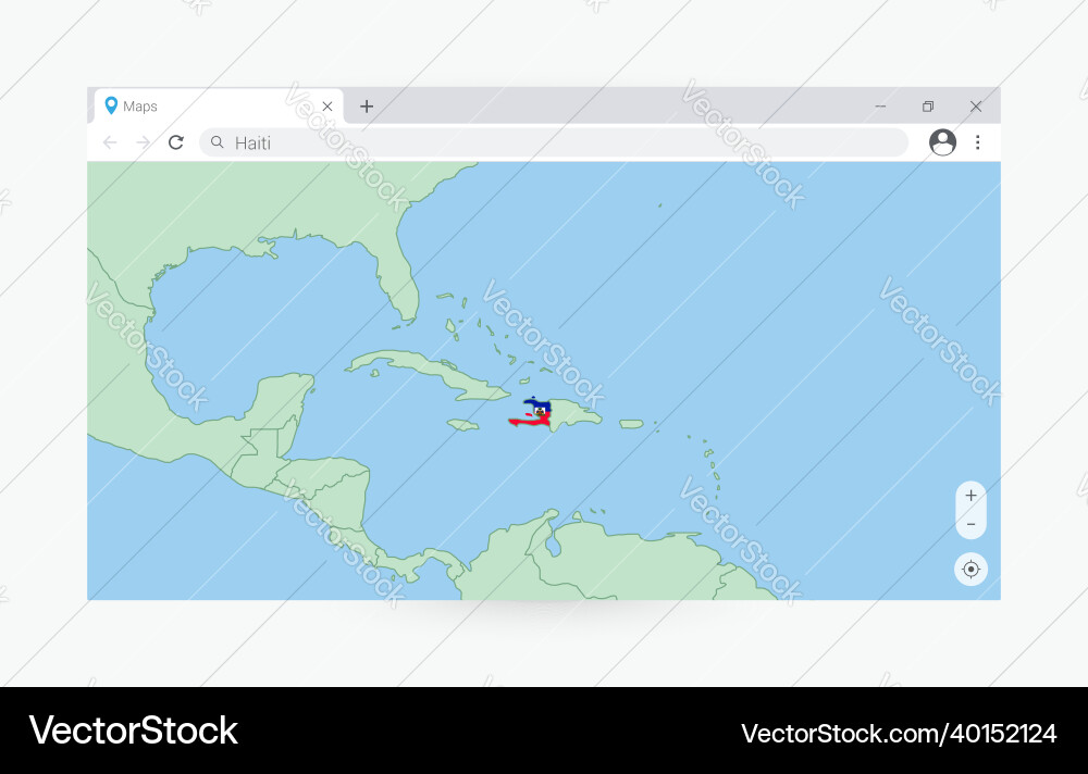 Browser window with map of haiti searching Vector Image