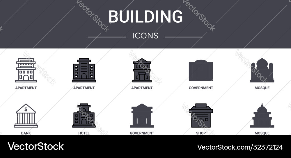 Building concept line icons set contains Building concept line icons set contains vector image