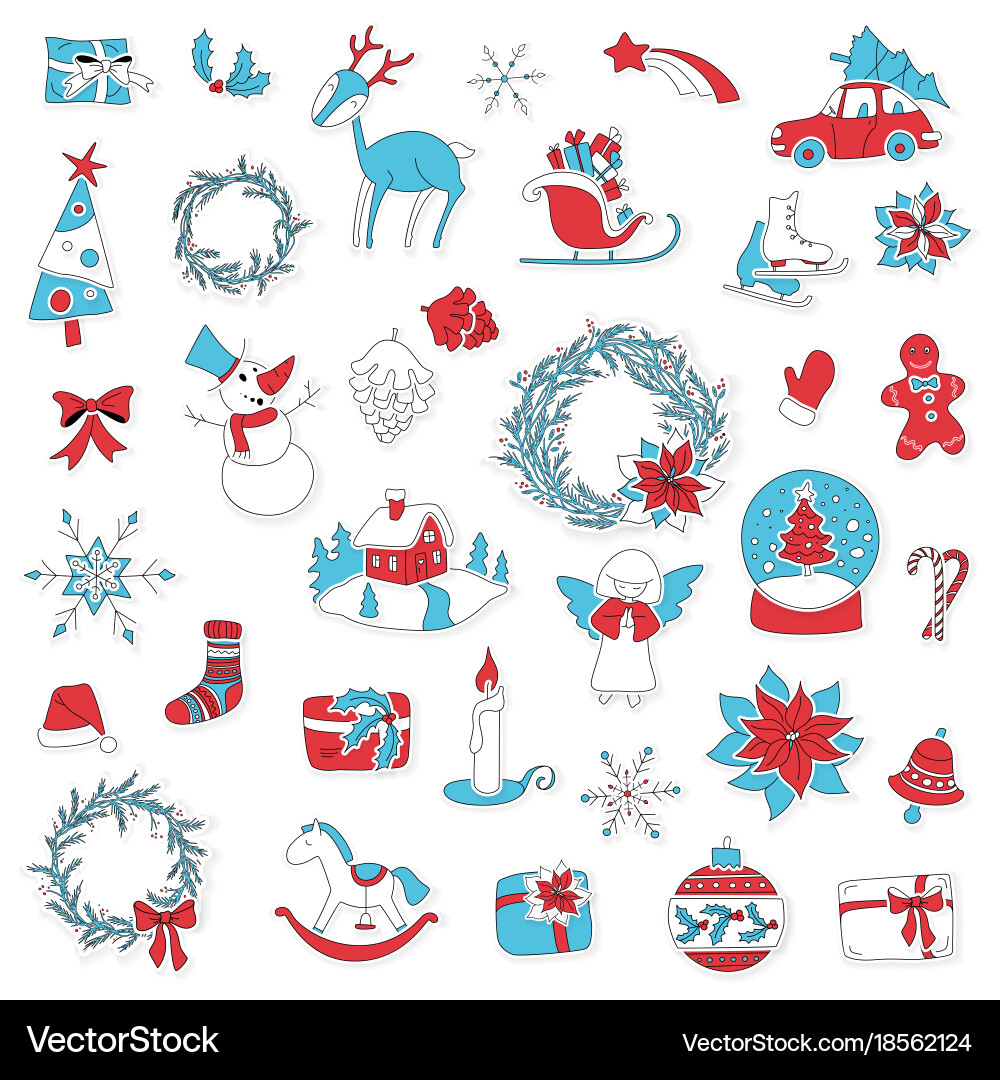 Christmas Icon Sticker Set Vector Image