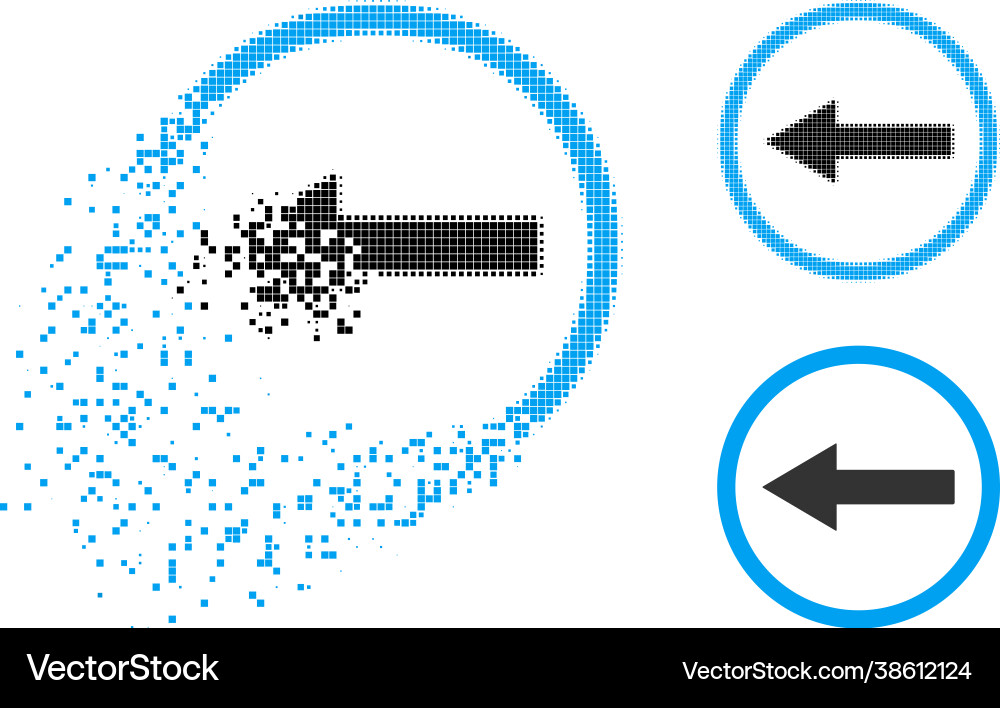 Destructed and halftone pixelated left rounded Destructed and halftone pixelated left rounded vector image