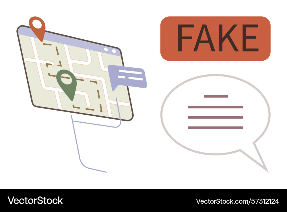 Fake location marker on digital map with chat vector image