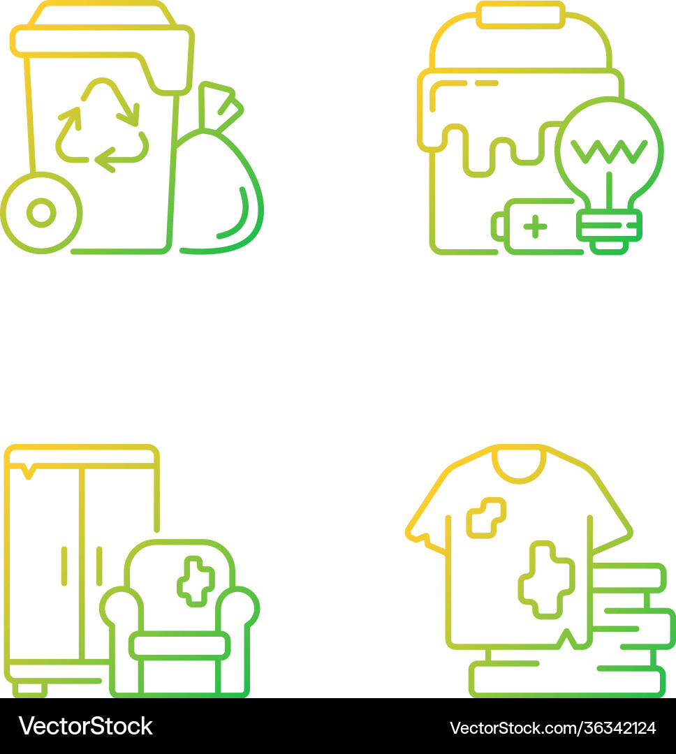 Garbage disposal gradient linear icons set Garbage disposal gradient linear icons set Vector Image