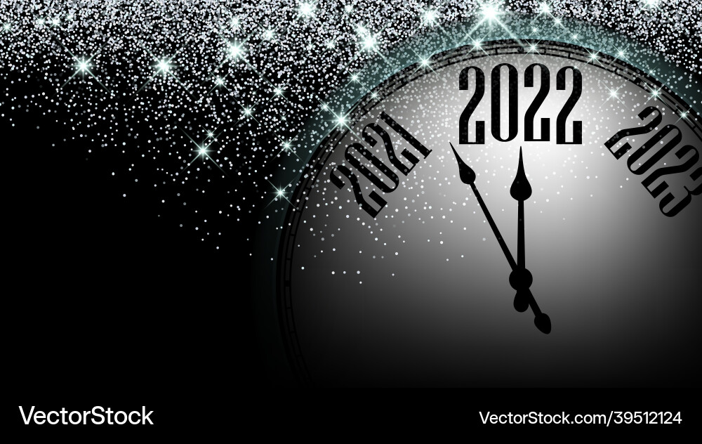 Half hidden clock showing 2022 with stars confetti Half hidden clock showing 2022 with stars confetti vector image