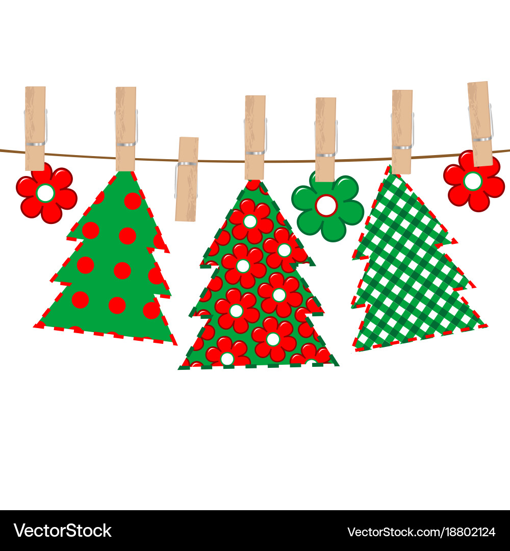 Patchwork with christmas tree hanging on a rope Vector Image