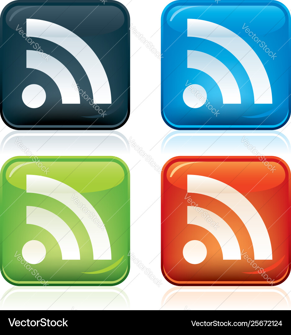 Rss candy symbol over button in four colors vector image