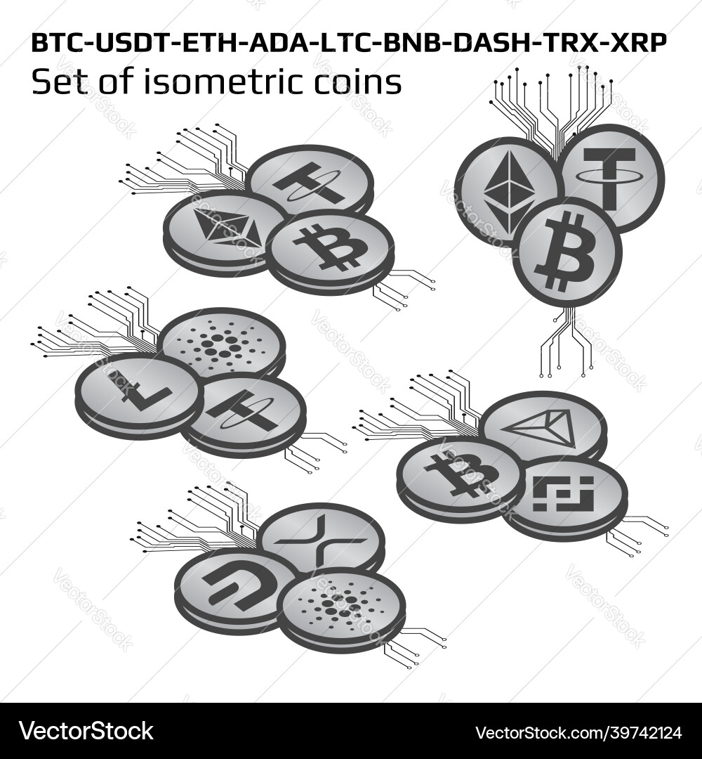 Set of isometric main cryptocurrency coins in bw – Royalty-Free Vector |  VectorStock