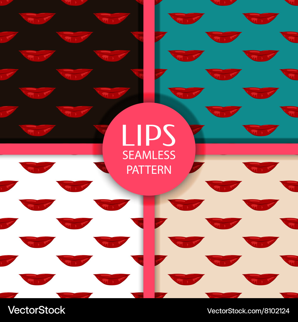 Set of seamless patterns with lips vector image
