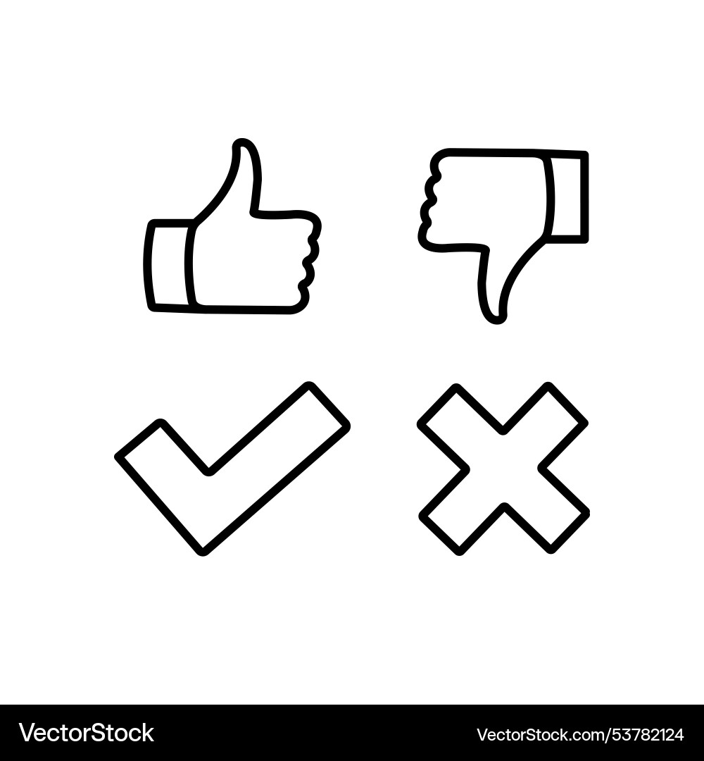 Thumb up down tick and cross icon in line style Thumb up down tick and cross icon in line style vector image