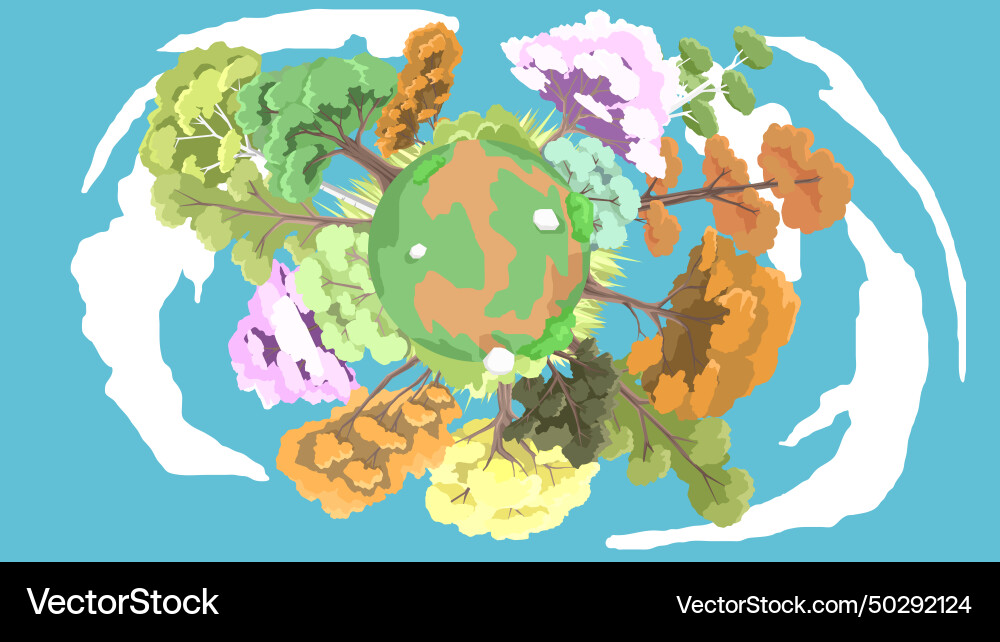Trees many sesson with grass in the shape of a glo Vector Image