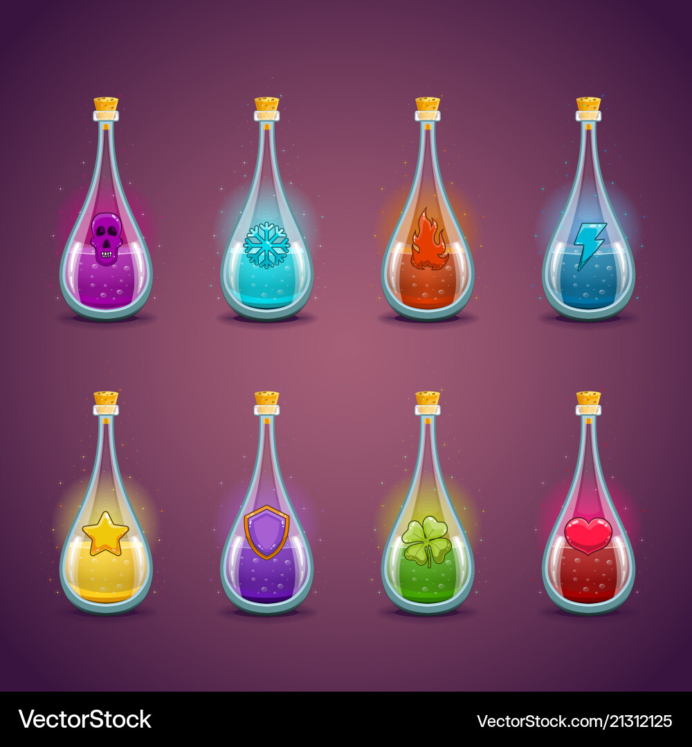 Big set with different luminous magic elixir Big set with different luminous magic elixir vector image