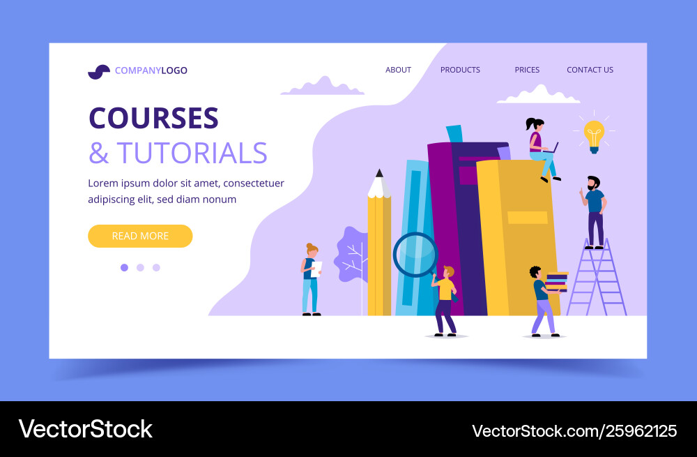 Courses and tutorials learning landing page vector image