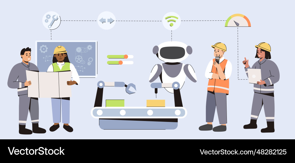 Flat engineers use artificial intelligence vector image