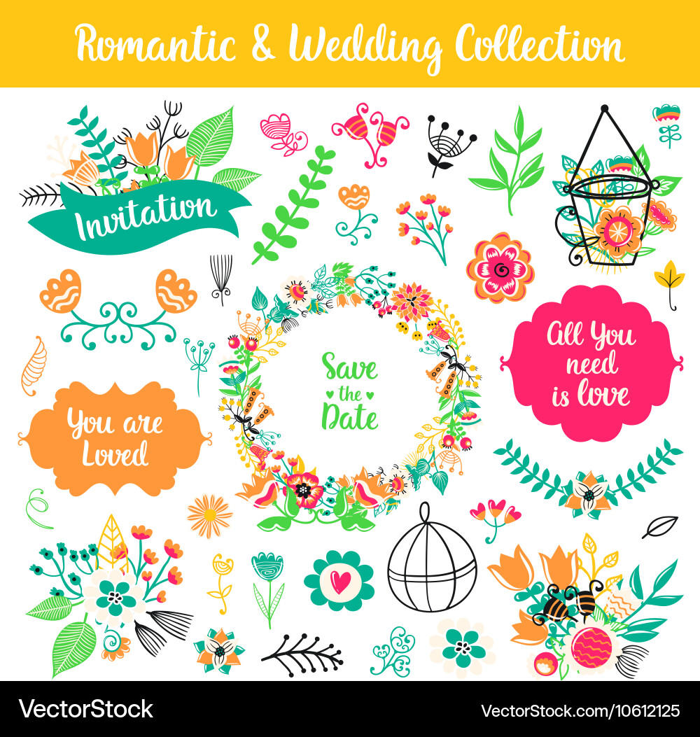 Floral hand drawn vintage set Vector Image