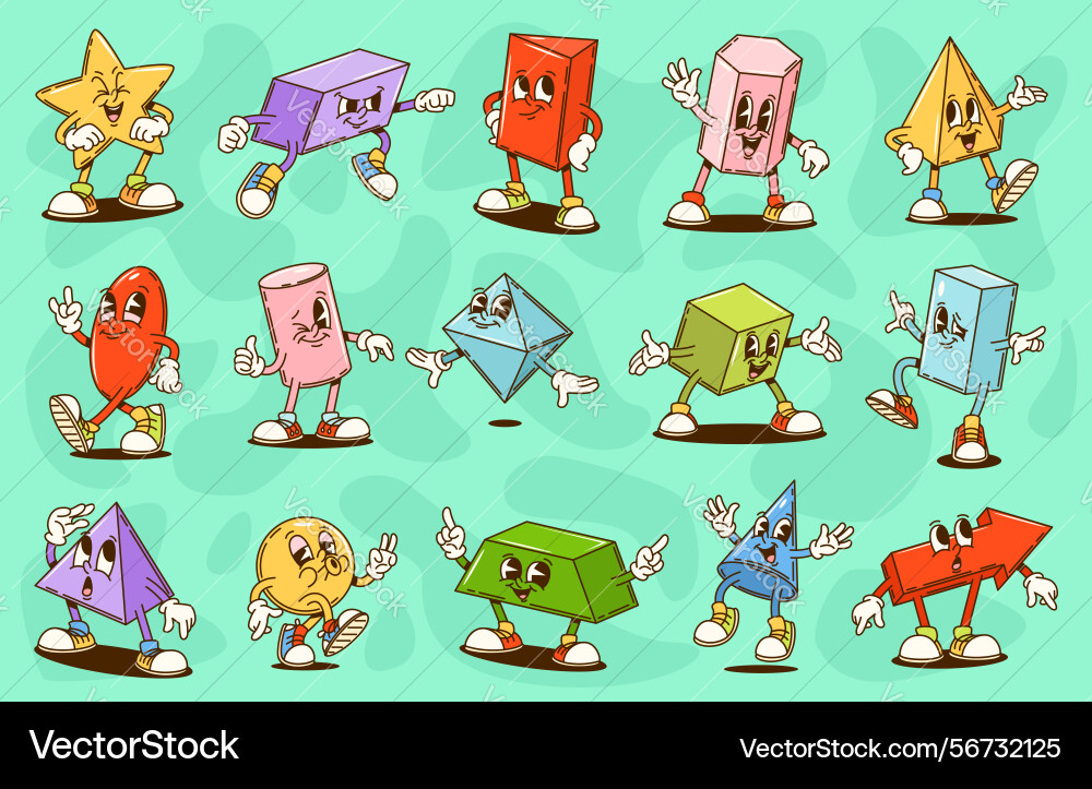 Groovy math geometric figure and shape characters Groovy math geometric figure and shape characters vector image