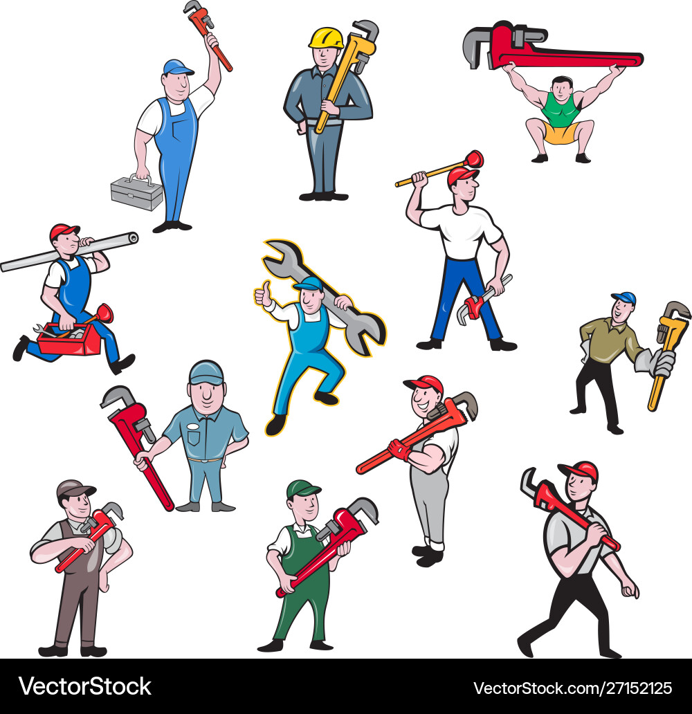 Plumber cartoon set Plumber cartoon set vector image