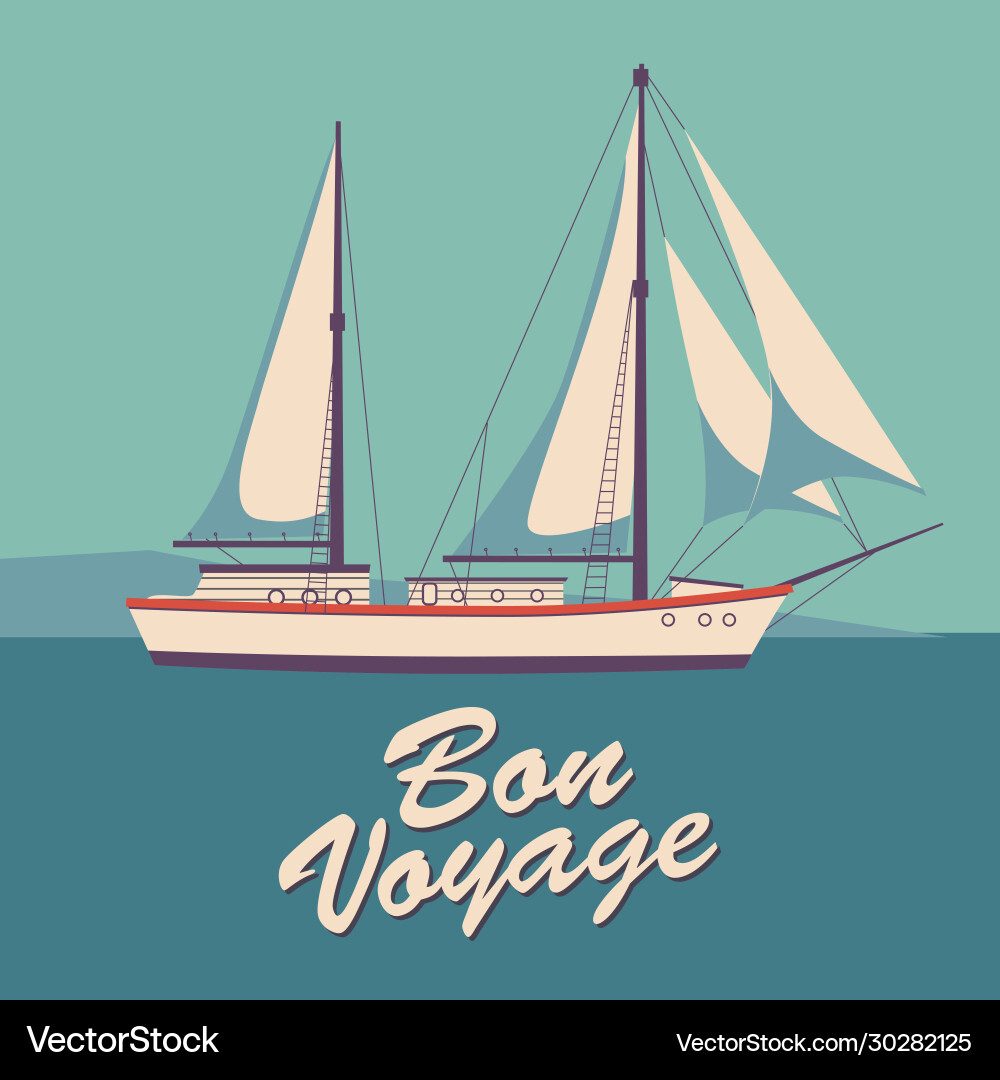 Sailing ship banner retro vintage with text bon Sailing ship banner retro vintage with text bon vector image