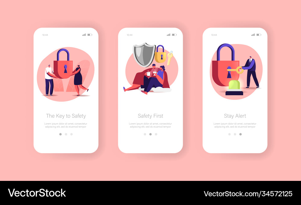 Security and safety mobile app page onboard screen Security and safety mobile app page onboard screen vector image