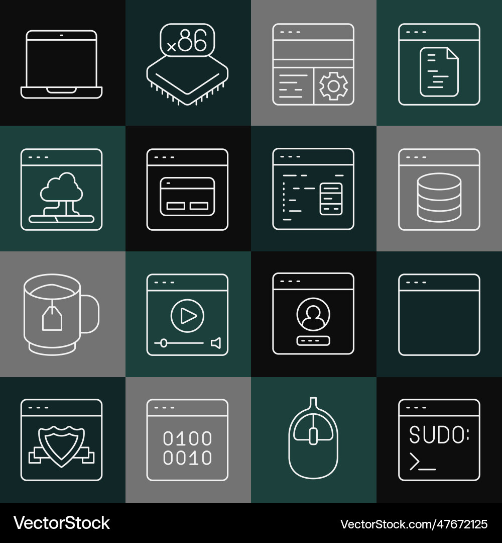 Set line code terminal browser window server Set line code terminal browser window server vector image