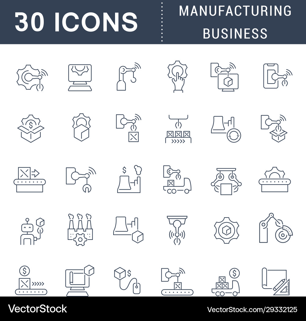 Set line icons manufacturing business Set line icons manufacturing business vector image