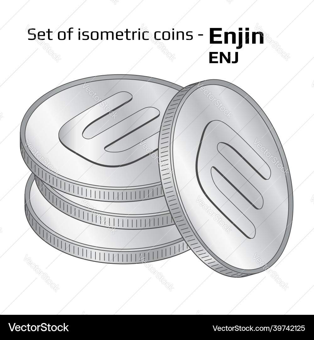 Set of coins in stack enjin enj isometric view Vector Image