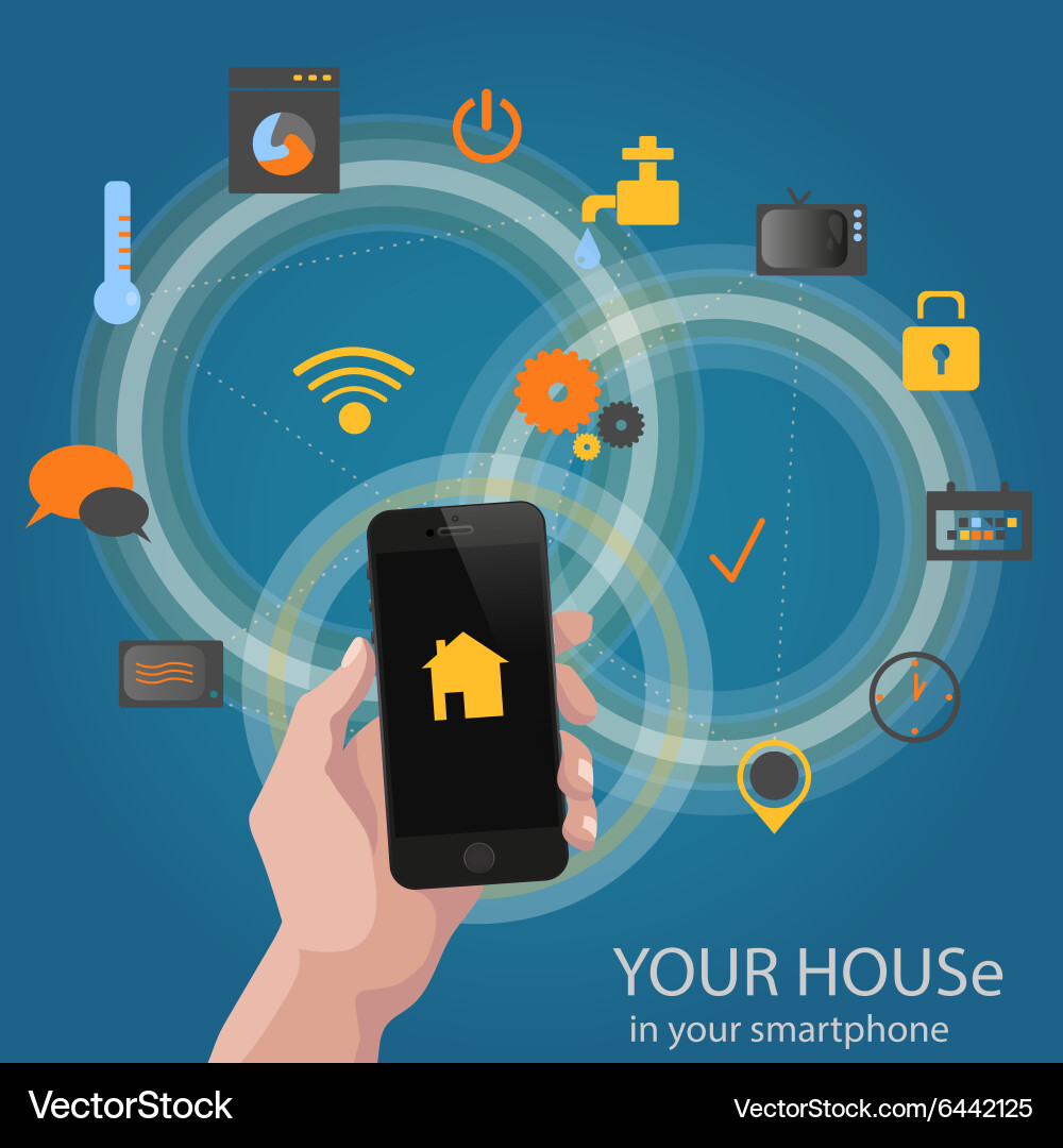 Smart home detectors controlling concept via phone Vector Image