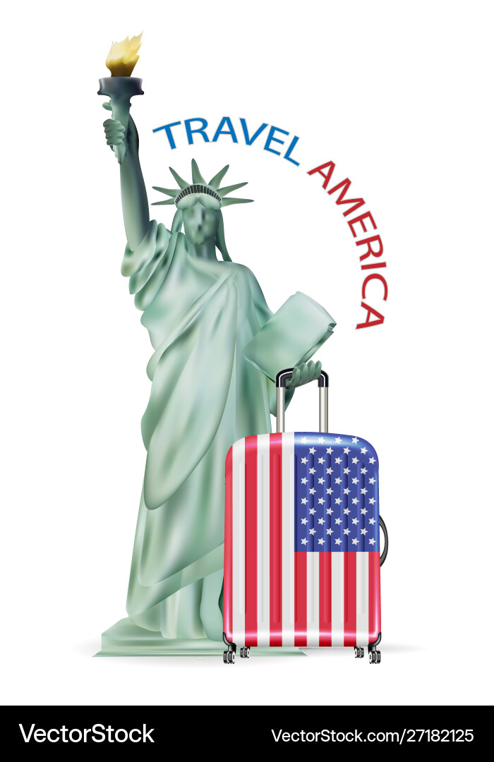 Statue Freiheit mit america usa Flagge Gepäck Statue Freiheit mit america usa Flagge Gepäck vektorbild