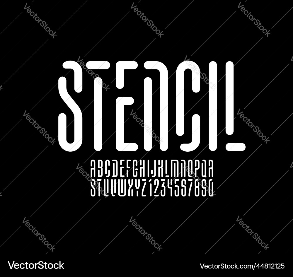 Stencil rounded font long alphabet Royalty Free Vector Image