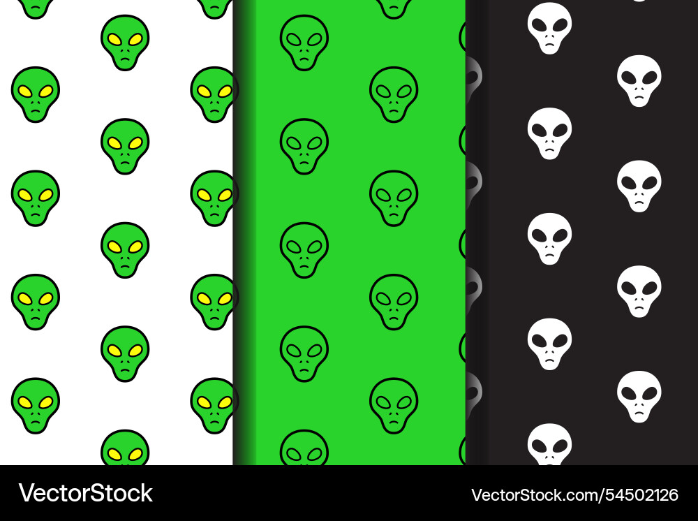 Alien head seamless pattern background set Vector Image