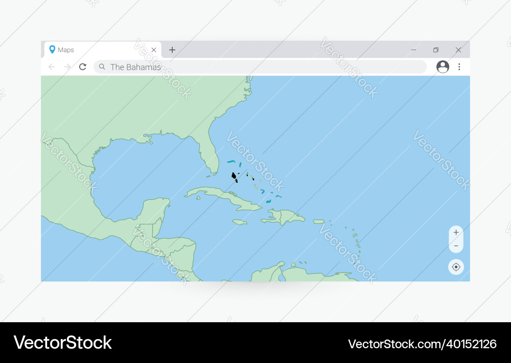 Browser window with map of the bahamas searching vector image