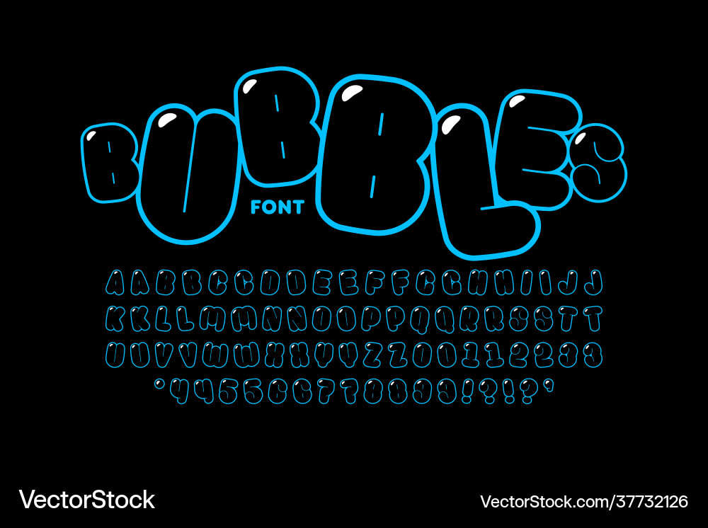 Bubble Font Alphabet and Numbers vector image