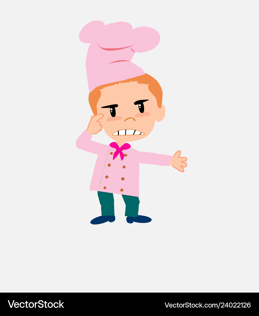 Chef is angry and points his head with index Chef is angry and points his head with index vector image