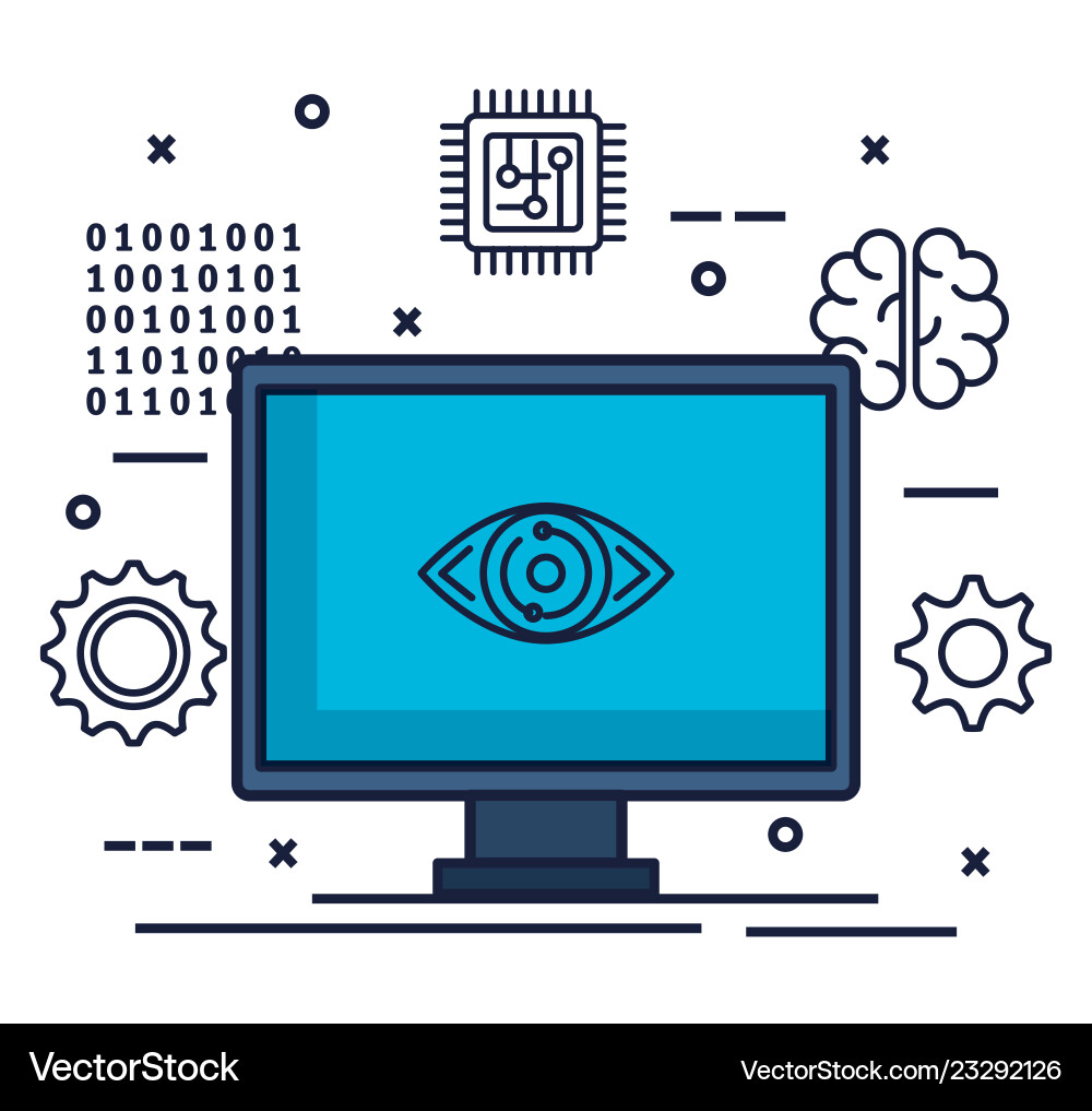 Computer with artificial intelligence icons Vector Image