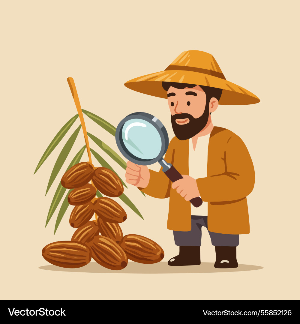 Examining dates on branch with magnifying glass Vector Image