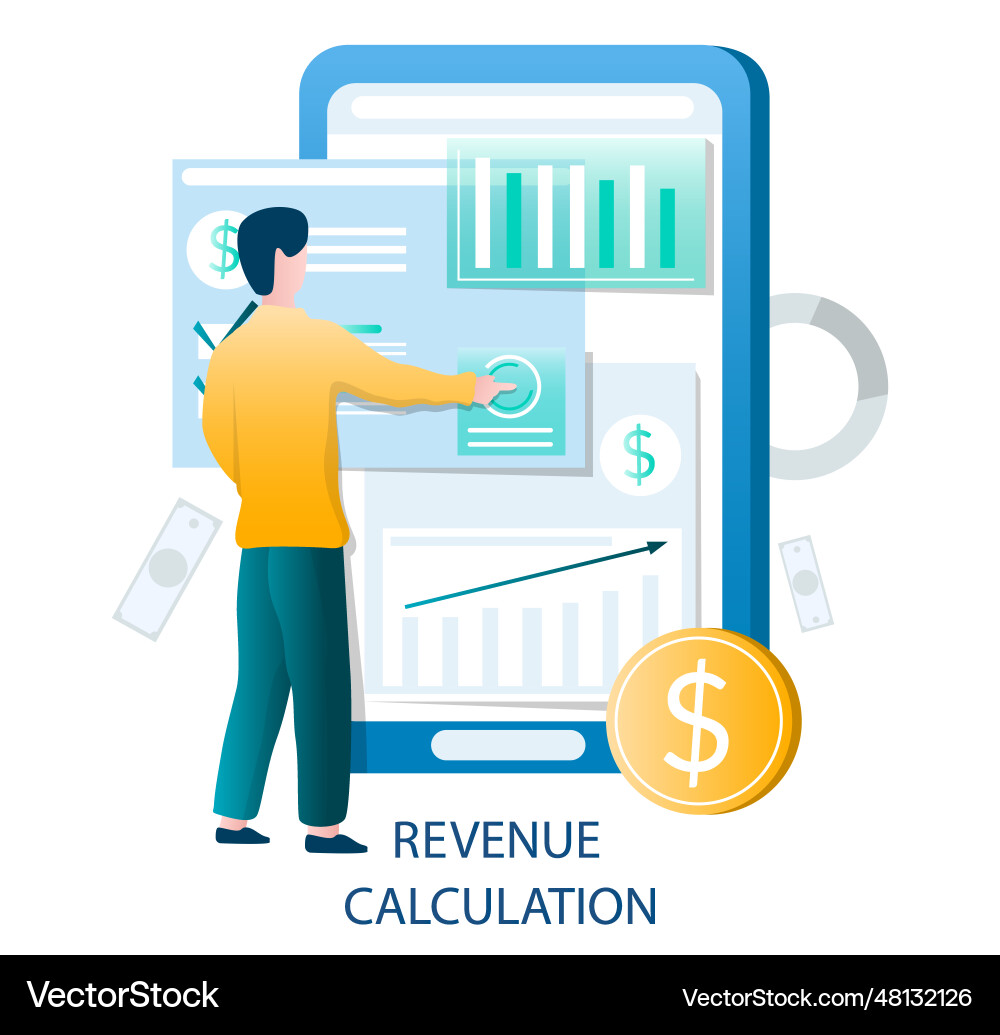Man Using Mobile for Revenue Calculation vector image