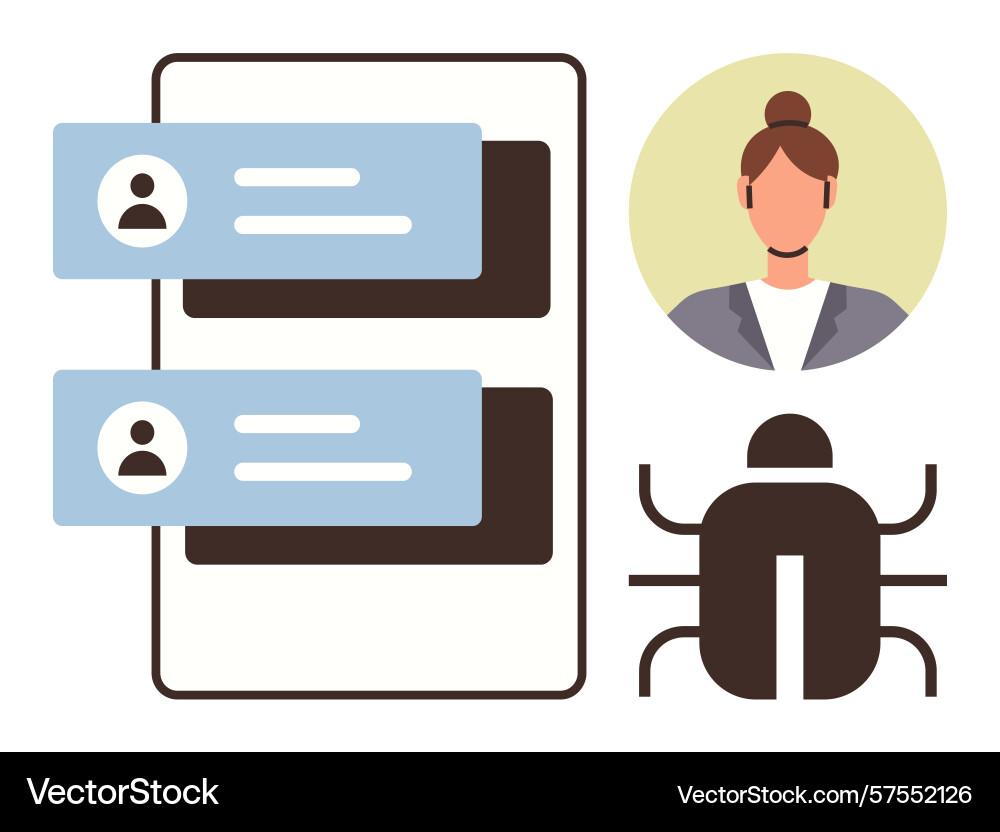 Mobile chat interface with user profile and bug vector image